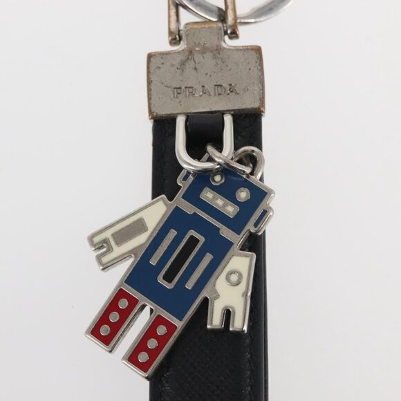 PRADA Charm Metal Leather 2 Set Black Silver Auth - Picture 15 of 16